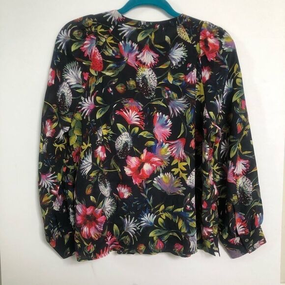 J. Crew Black Floral Silk Blouse Popover Small - Picture 2 of 8
